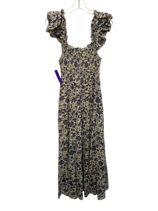Love The Label Size XS White & Navy Cotton Printed Smocked Bodice Maxi Dress White & Navy / XS