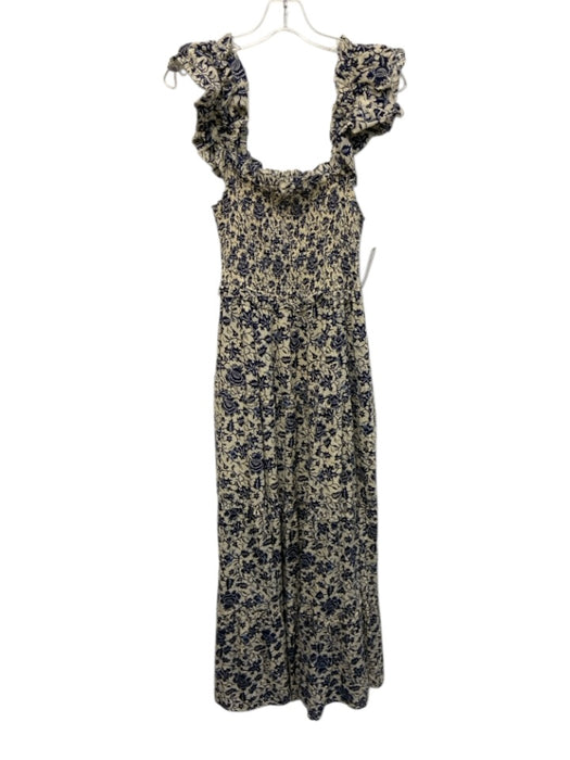 Love The Label Size XS White & Navy Cotton Printed Smocked Bodice Maxi Dress White & Navy / XS
