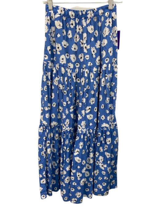 Zara Size XS Blue & White Cotton Elastic Waist Floral Pockets Skirt Blue & White / XS