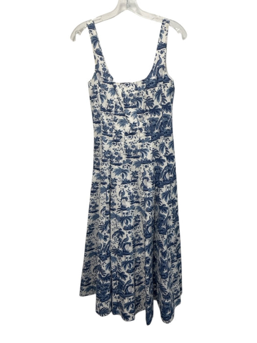 Staud Size 4 White & Blue Cotton Blend Toile Paneled Midi Dress White & Blue / 4