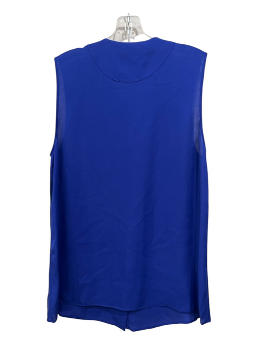 Theory Size L Indigo Blue Silk Round Neck Button Down Sleeveless Top Indigo Blue / L