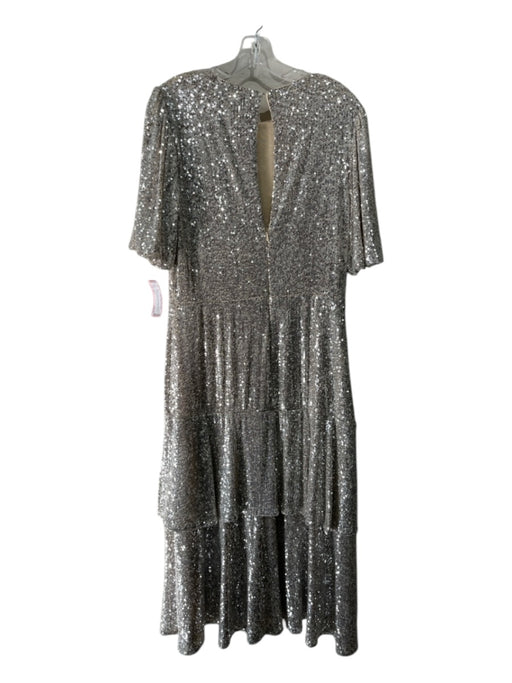 Whistles Size 10 Silver Polyester Fully Sequined Tiered Back Zip Dress Silver / 10