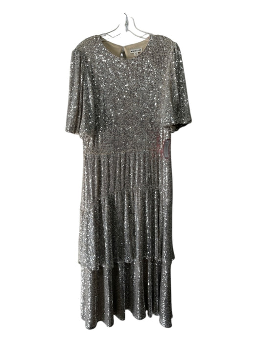 Whistles Size 10 Silver Polyester Fully Sequined Tiered Back Zip Dress Silver / 10