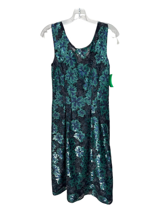 Kay Unger Size 10 Green, Blue, Black Nylon Fully Sequined Sleeveless Midi Dress Green, Blue, Black / 10