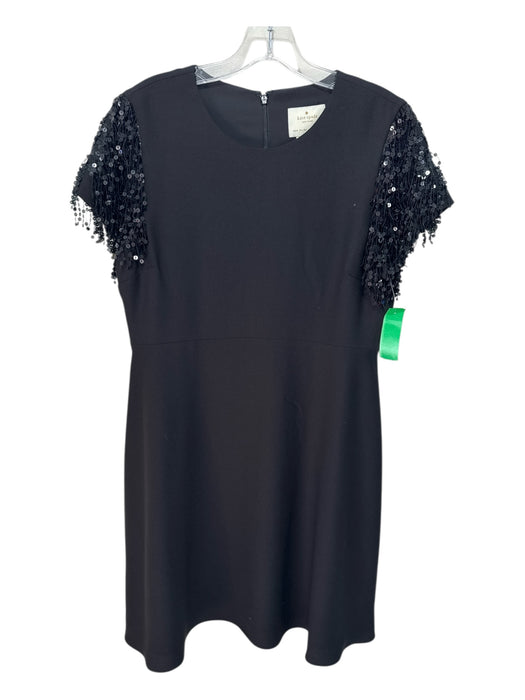 Kate Spade Size 10 Black Polyester Fringe Sequins Cap Sleeve Knee length Dress Black / 10