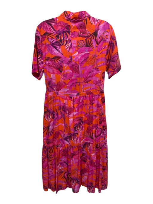 Vilagallo Size 40 Hot Pink & Orange Cotton Short Sleeve Plant print Dress Hot Pink & Orange / 40