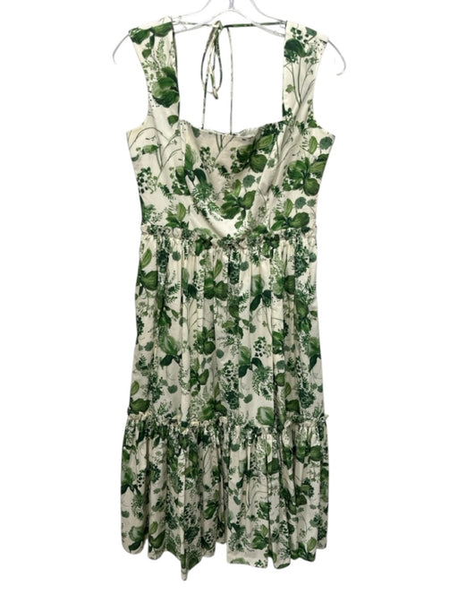 Cara Cara Size 8 Green & Cream Cotton Sleeveless Floral Print Square Neck Dress Green & Cream / 8