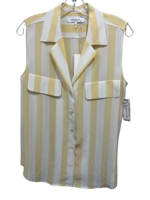 Frame Size Small Yellow & White Silk Sleeveless Striped Button Front Collar Top Yellow & White / Small