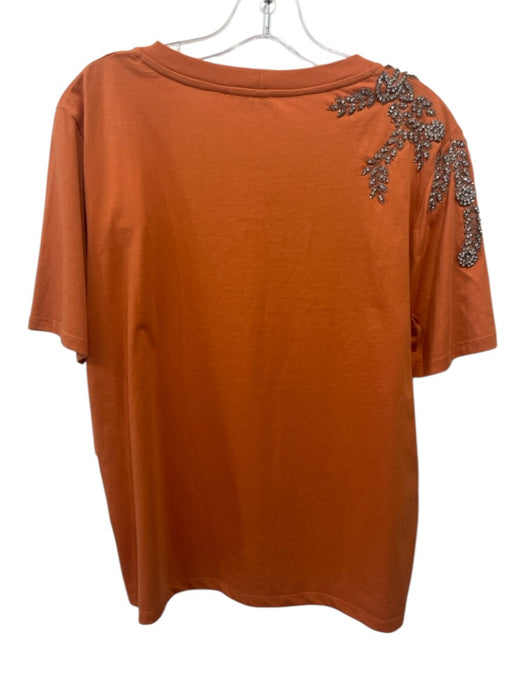 Sandro Size 2 Orange Cotton Short Sleeve Crystals Embellished Tee Top Orange / 2