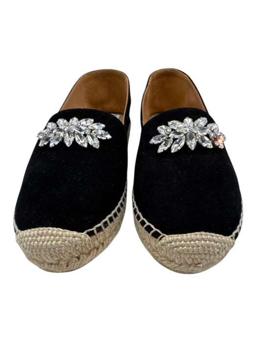 Miu Miu Shoe Size 37 Black & Beige Suede Espadrille Jewled Slip On Flats Black & Beige / 37