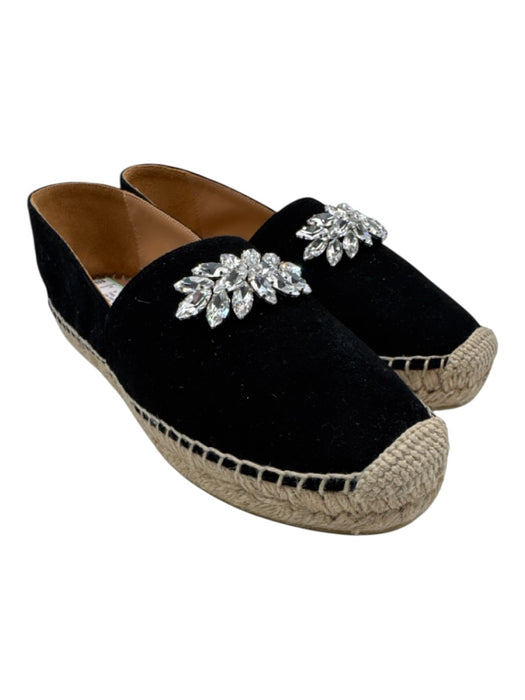 Miu Miu Shoe Size 37 Black & Beige Suede Espadrille Jewled Slip On Flats Black & Beige / 37