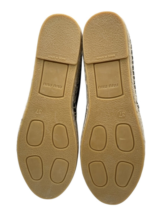 Miu Miu Shoe Size 37 Black & Beige Suede Espadrille Jewled Slip On Flats Black & Beige / 37