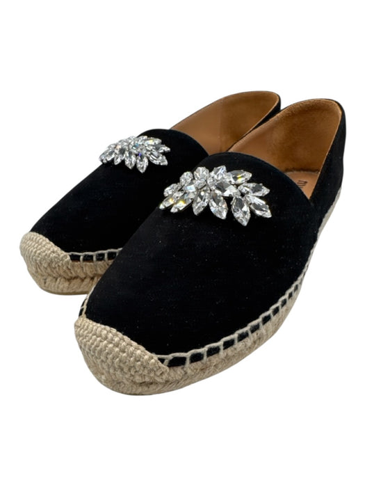 Miu Miu Shoe Size 37 Black & Beige Suede Espadrille Jewled Slip On Flats Black & Beige / 37