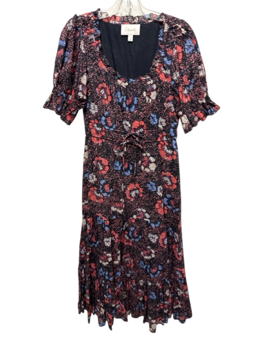 Cleobella Size M Black, Red, Multi Cotton Short Puff Sleeve Wide Neck Maxi Dress Black, Red, Multi / M