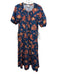 A.L.C. Size 8 Blue & Orange Cotton Short Sleeve All Over Print Split Neck Dress Blue & Orange / 8