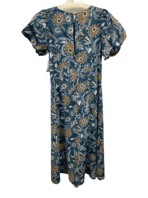 Cleobella Size S Blue, White & Yellow Cotton Floral Short Puff Sleeve Dress Blue, White & Yellow / S