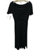 Reiss Size L Black Viscose Blend Foldover Collar Ribbed Knit Short Sleeve Dress Black / L