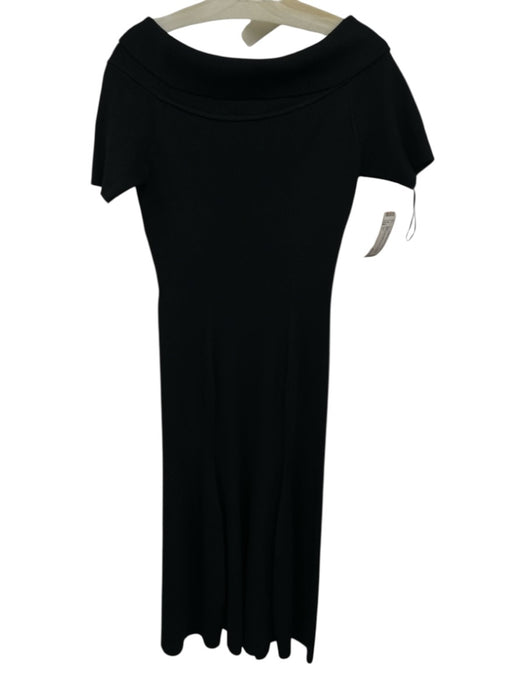 Reiss Size L Black Viscose Blend Foldover Collar Ribbed Knit Short Sleeve Dress Black / L