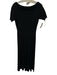 Reiss Size L Black Viscose Blend Foldover Collar Ribbed Knit Short Sleeve Dress Black / L
