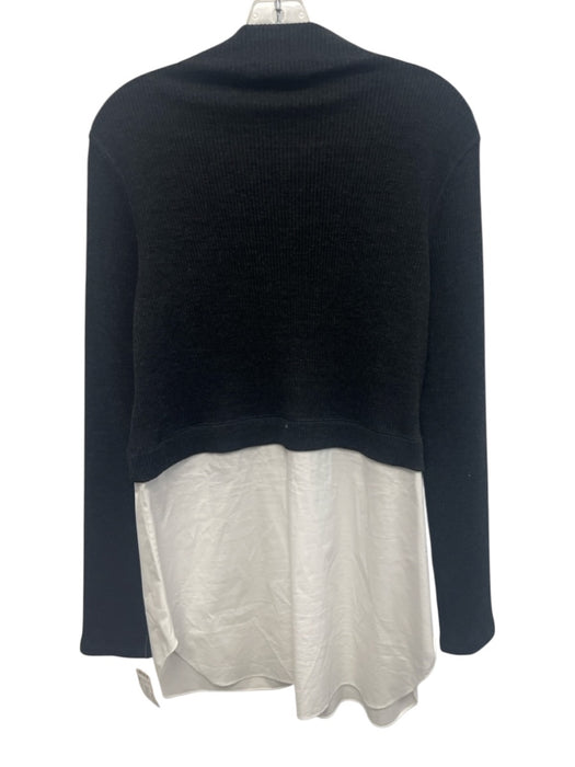 Theory Size L Dark Gray & White Wool Blend Ribbed Knit Mock Neck Sweater Dark Gray & White / L
