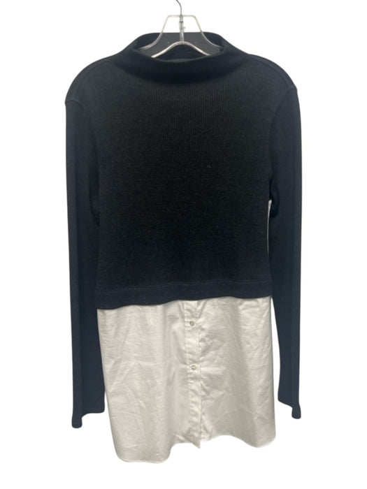Theory Size L Dark Gray & White Wool Blend Ribbed Knit Mock Neck Sweater Dark Gray & White / L