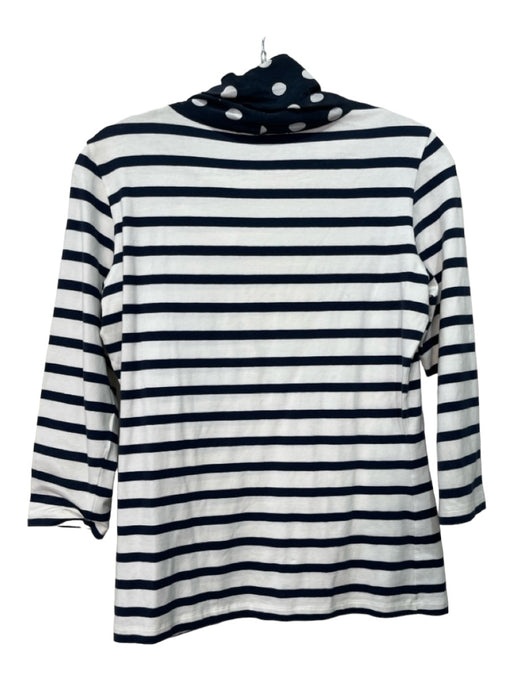 Carolina Herrera Size Small White & Navy Cotton & Silk 3/4 Sleeve Striped Top White & Navy / Small