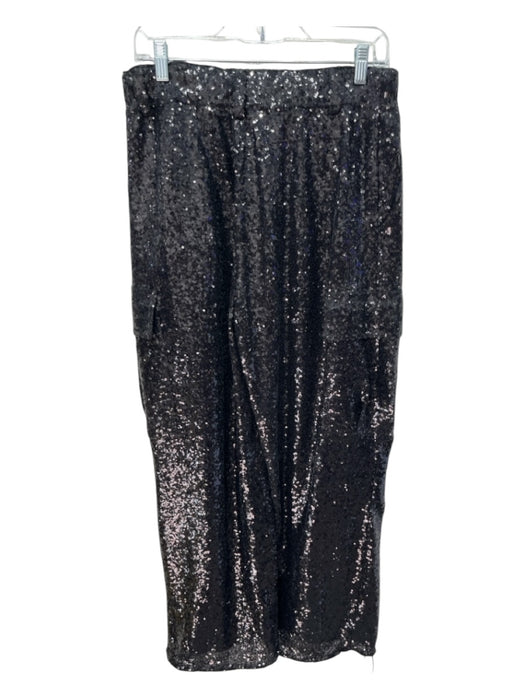 By Anthropologie Size 6 Black Fully Sequined Cargo Zip & Button Wide Leg Pants Black / 6