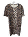 Zara Size XL Brown Print Polyester Animal Print Faux Pockets Boat Neck Dress Brown Print / XL