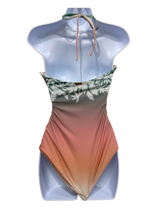 Bequeve Size M Peach, Green, Orange Polyester Blend Open Front Floral Swimsuit Peach, Green, Orange / M