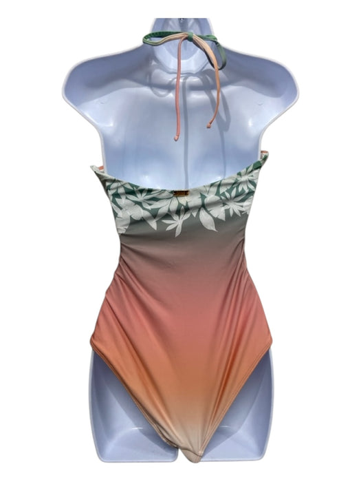 Bequeve Size M Peach, Green, Orange Polyester Blend Open Front Floral Swimsuit Peach, Green, Orange / M