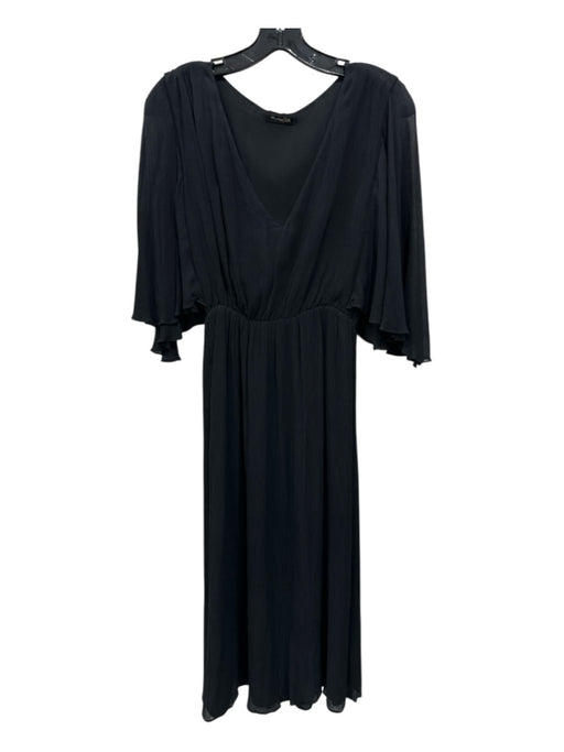 Massimo Dutti Size 6 Black Polyester & Viscose 1/2 Ruffle Sleeve Crepe Dress Black / 6