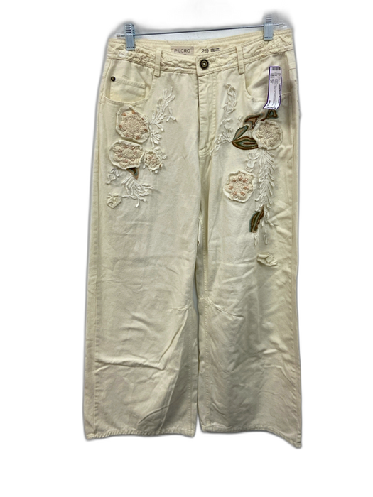 Pilcro Size 29 Butter Yellow Cotton Embroidered Flowers Wide Leg Cropped Jeans Butter Yellow / 29