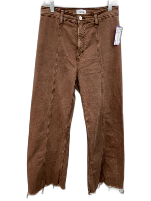 Pistola Size 28 Light Brown Cotton Blend Button & Zip Wide Leg Raw Hem Jeans Light Brown / 28