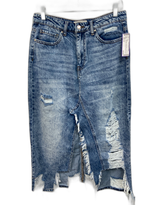 Tricot Size M Acid Wash Cotton Button & Zip Distressed Front Slit Pockets Skirt Acid Wash / M