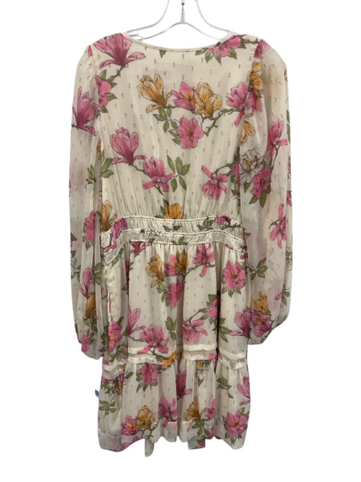 Maeve Size L Cream & Multi Poly Blend floral print V Neck Long Sleeve Dress Cream & Multi / L