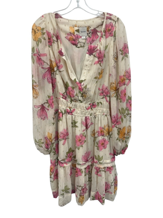 Maeve Size L Cream & Multi Poly Blend floral print V Neck Long Sleeve Dress Cream & Multi / L
