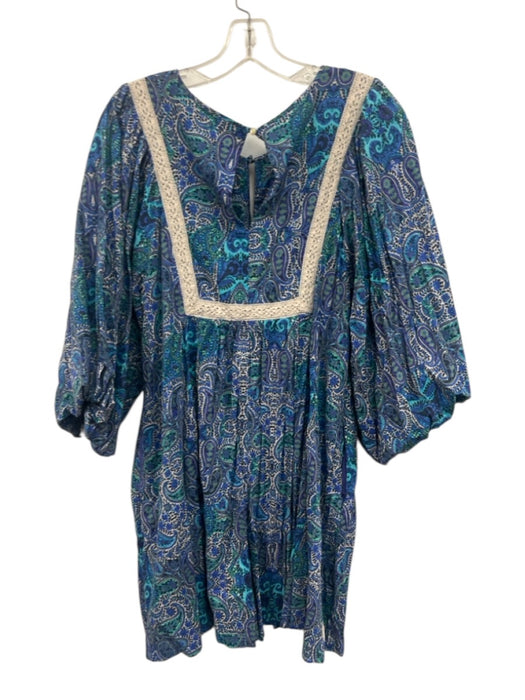 By Anthropologie Size M Blue & Multi Cotton Blend Keyhole Front Print Dress Blue & Multi / M