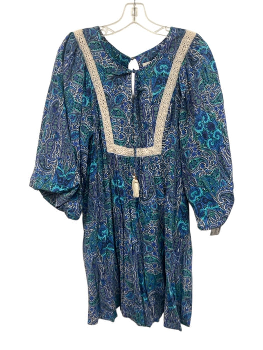 By Anthropologie Size M Blue & Multi Cotton Blend Keyhole Front Print Dress Blue & Multi / M