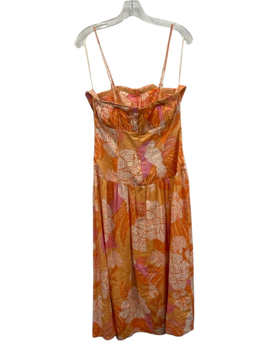 Farm Rio Size M Orange & Multi Linen Blend Square Neck Adjustable Strap Dress Orange & Multi / M