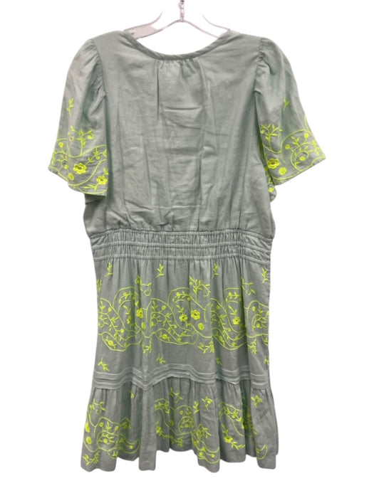 By Anthropologie Size L Green Linen Blend V Neck Floral Embroidery Dress Green / L