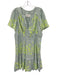 By Anthropologie Size L Green Linen Blend V Neck Floral Embroidery Dress Green / L