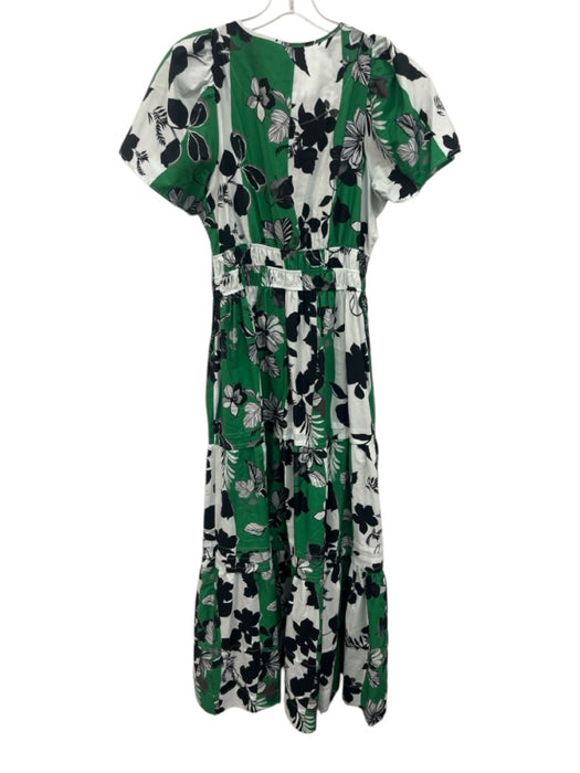 By Anthropologie Size M Green, White & Black Cotton Printed V Neck Maxi Dress Green, White & Black / M