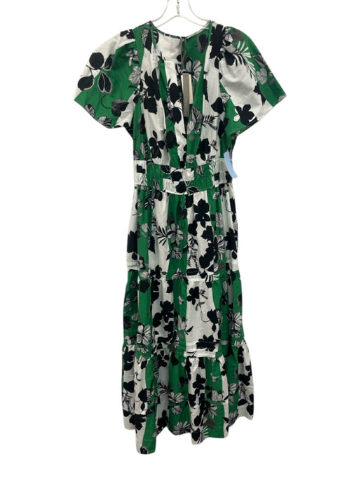 By Anthropologie Size M Green, White & Black Cotton Printed V Neck Maxi Dress Green, White & Black / M