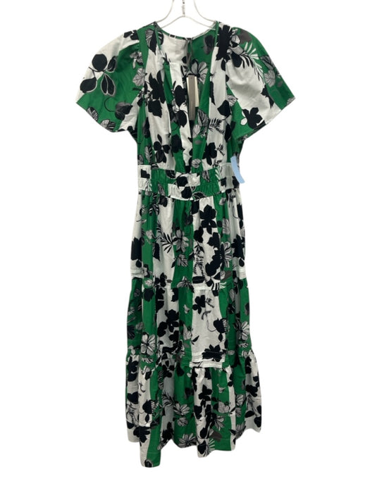 By Anthropologie Size M Green, White & Black Cotton Printed V Neck Maxi Dress Green, White & Black / M