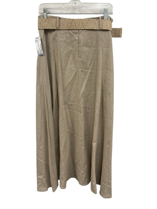 Zara Size L Taupe Linen Blend Belted Pleat A Line Maxi Skirt Taupe / L