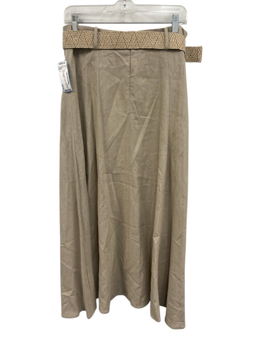 Zara Size L Taupe Linen Blend Belted Pleat A Line Maxi Skirt Taupe / L