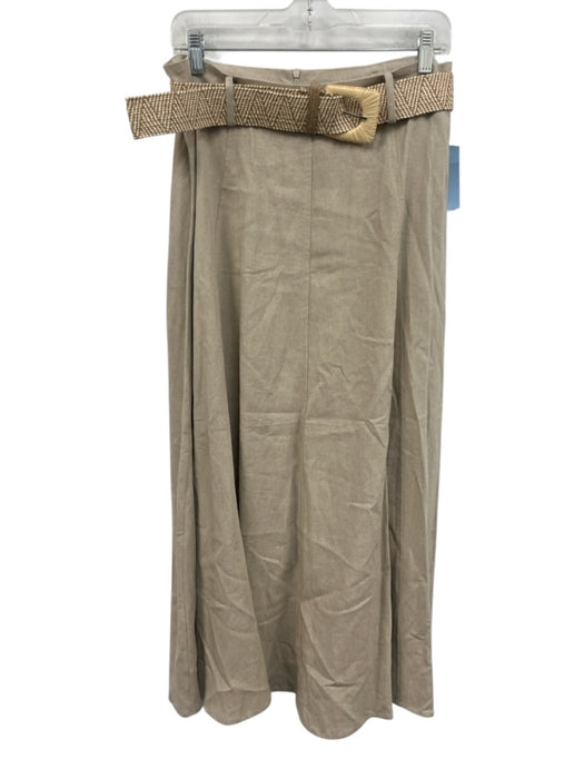 Zara Size L Taupe Linen Blend Belted Pleat A Line Maxi Skirt Taupe / L
