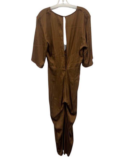 Zara Size M Brown No Fabric Tag Keyhole Back V Neck Cross front Jumpsuit Brown / M