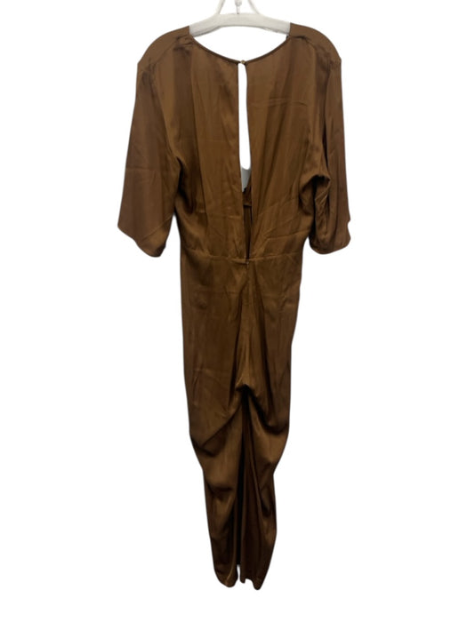 Zara Size M Brown No Fabric Tag Keyhole Back V Neck Cross front Jumpsuit Brown / M
