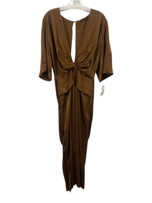 Zara Size M Brown No Fabric Tag Keyhole Back V Neck Cross front Jumpsuit Brown / M